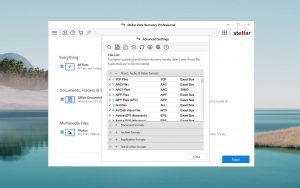 stellar data recovery advanced settings file list