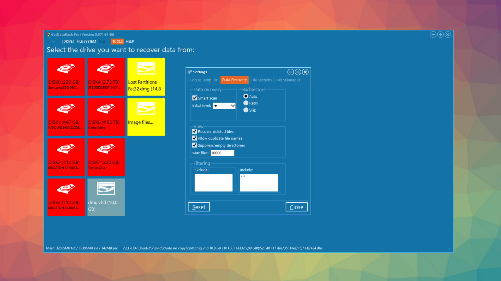 getdataback pro data recovery settings